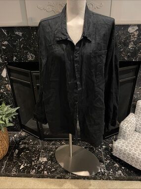 Flax Black Lightweight Button-Up Shirt Jacket